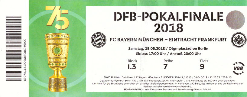 Karte DFB Pokalendspiel 2018 - Originalgröße - FC Bayern München - Borussia Dortmund